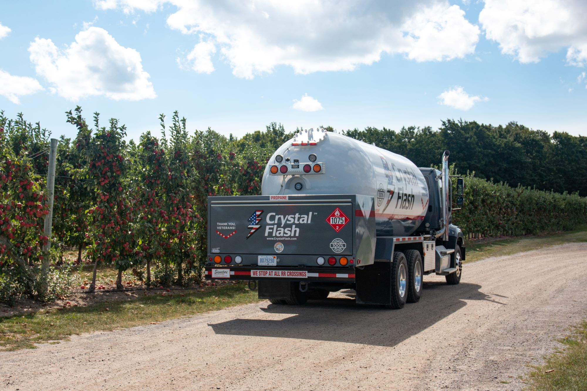 Crystal Flash propane truck at an apple orchard